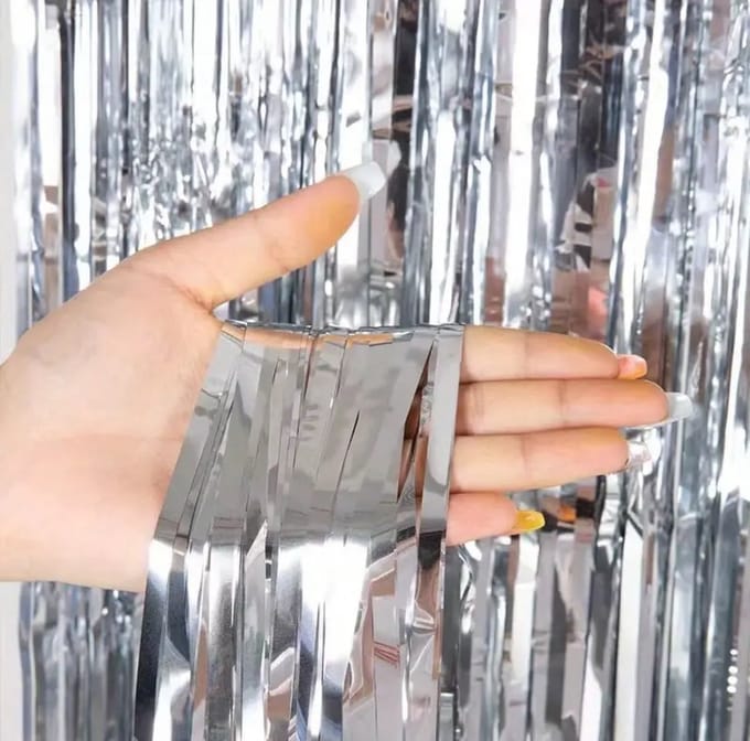 Glitter gordijn zilver 200cm x 100cm - slingers - feest - silver