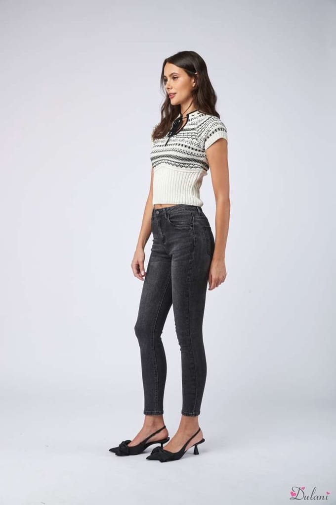 Broek Toxik3 hoge taille met grijze denim