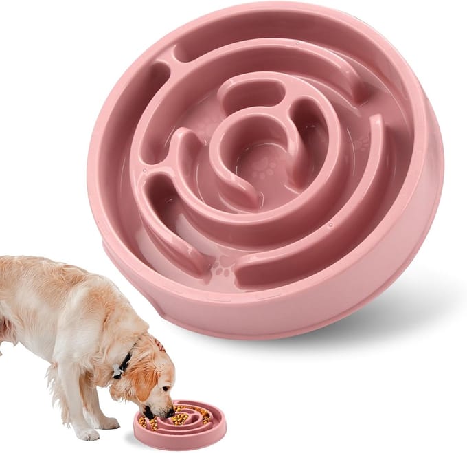 Anti-Schrok Voerbak Hond - Slow Feeder Puzzle Bak in Roze Rood