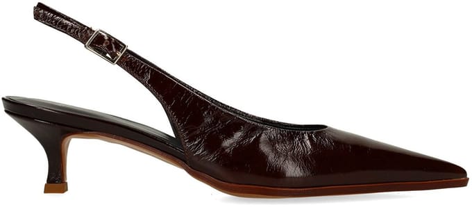Manfield - Dames - Bruine lakleren slingbacks - Maat 41