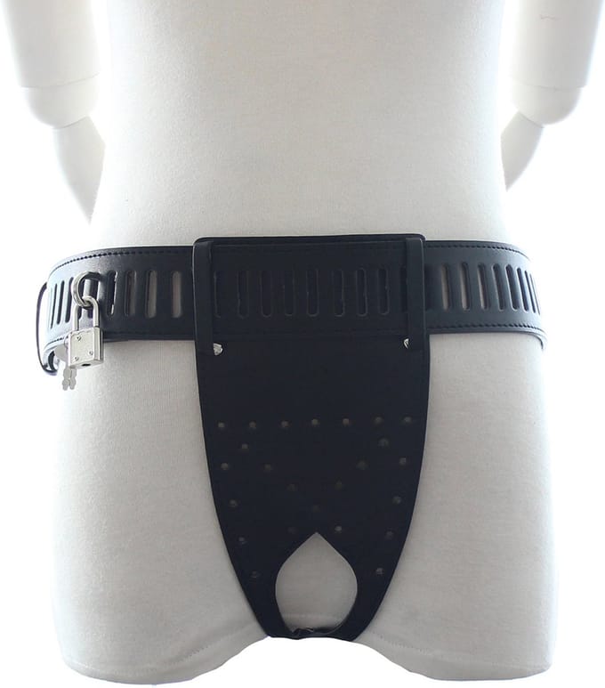 Fixxx - Kuisheidsgordel Heren - Opening Achterzijde - PU Leer - One Size - Zwart