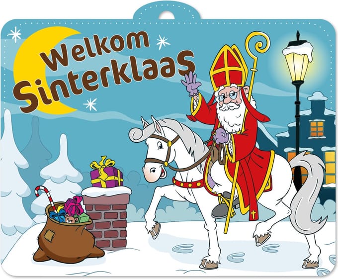 Deurbord Sinterklaas 30 x 40 centimer - Sinterklaas Decoratie Versiering Piet December Ballon Vlaggenlijn