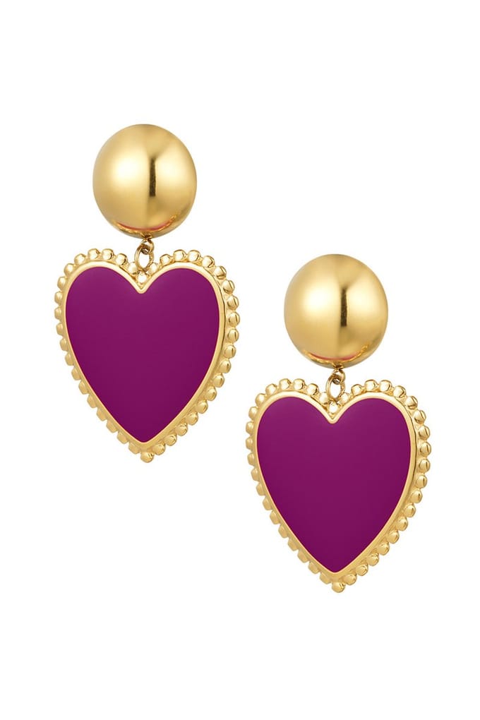Bijoutheek Oorknoppen hart emaille goud Paars