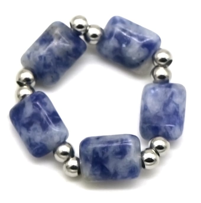 Ring met Steentjes - RVS - One Size - Zilverkleurig en Blauw