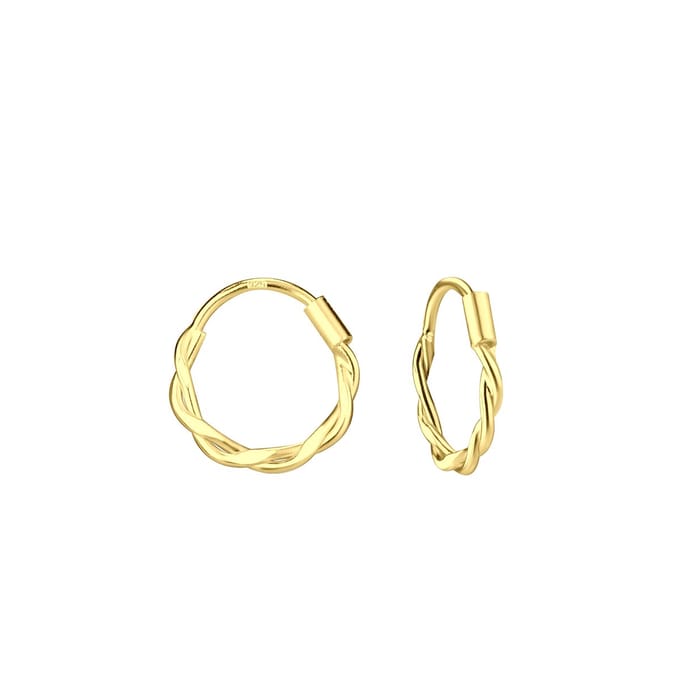 Joy|S - Zilveren oorringen 11 mm - twisted - gold plated - t85