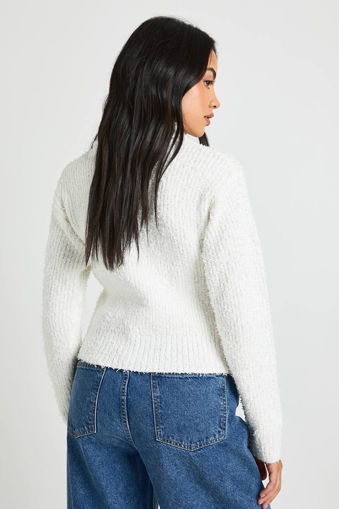 boohoo Dames Getextureerde gebreide cardigan met kraag en knoopsluiting | Cream | Maat: Medium