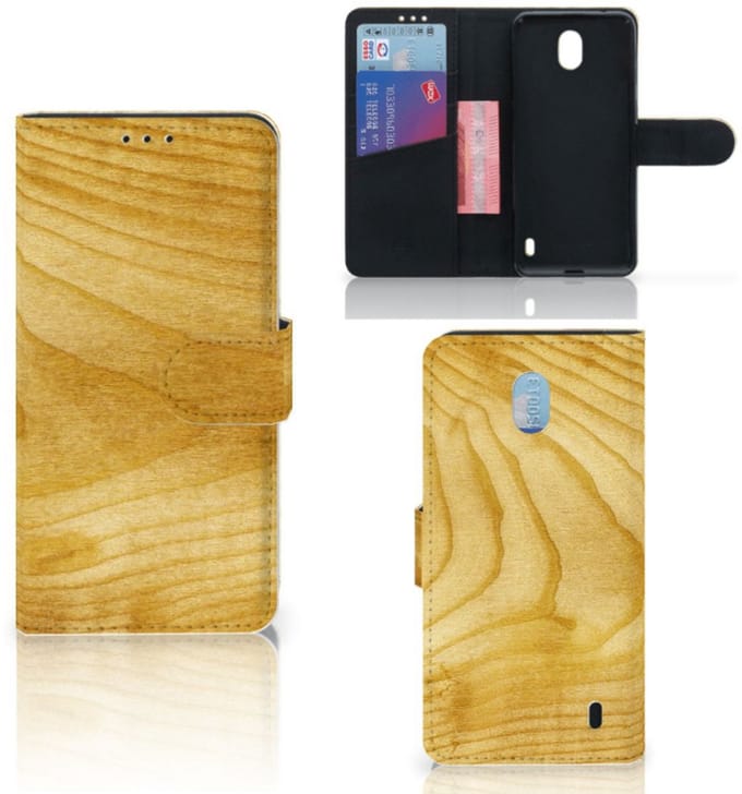 Nokia 1 Plus Book Style Case Licht Hout