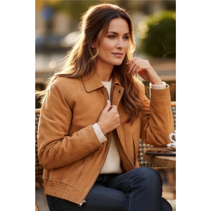 Dames beige leren Biker Blouson Bomber Oversized Jas - Moon