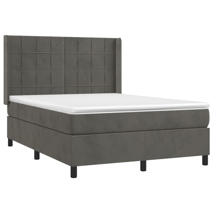 vidaXL - Boxspring - met - matras - fluweel - donkergrijs - 140x190 - cm