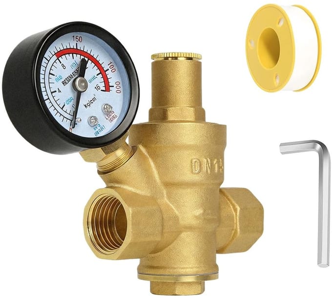 Waterdrukregelaar 1/2 inch DN15 met Drukmeter - Messing, Handmatig Instelbaar