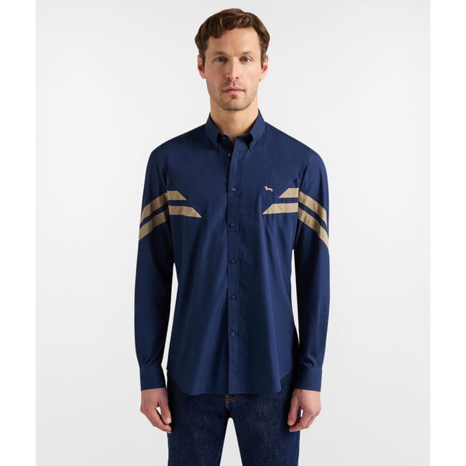shirt met donkerblauwe mannen contrasterende bands