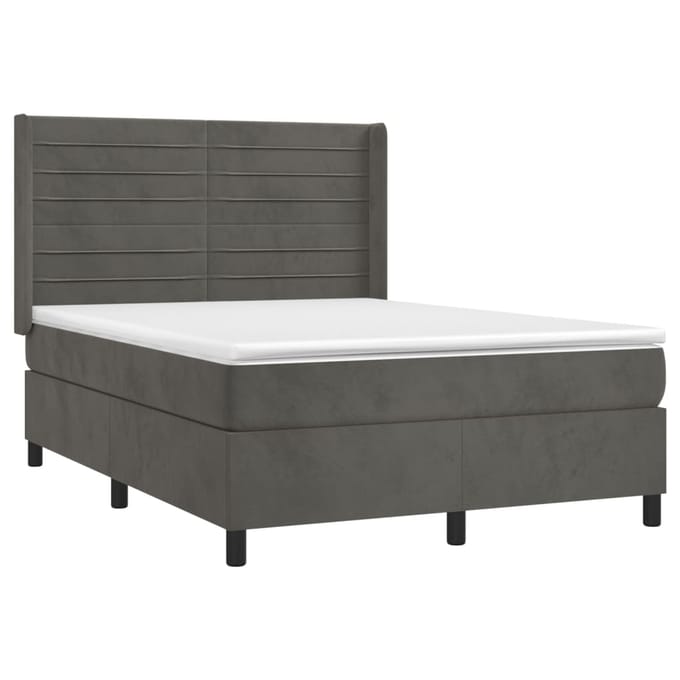 vidaXL - Boxspring - met - matras - fluweel - donkergrijs - 140x190 - cm