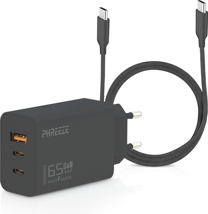 USB C Adapter 3 poorten 65W + 2 Meter USB C Kabel - Oplader - Snellader - USB C Laptop Oplader - Adapter USB C - USB C Lader – Universeel