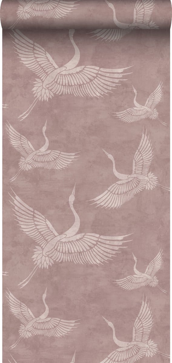 ESTAhome behang kraanvogels oudroze - 50 x 900 cm - 139333