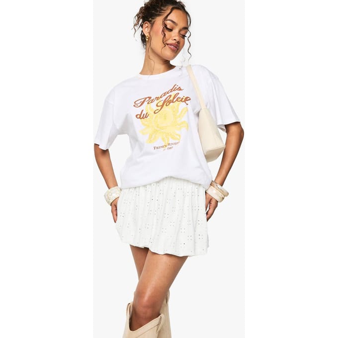 boohoo Dames Broderie Bubble Minirok | White | Maat: 6