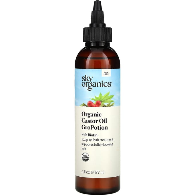 Sky Organics, biologische castorolie, groeiserum, met biotine, 6 fl oz (177 ml) white