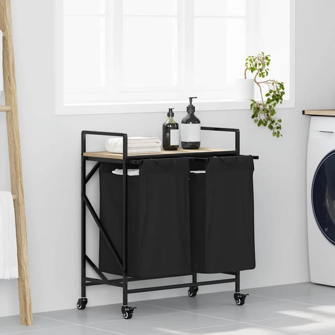 vidaXL - Wasmand - 2 - vakken - met - planken - sonoma - eikenkleurig