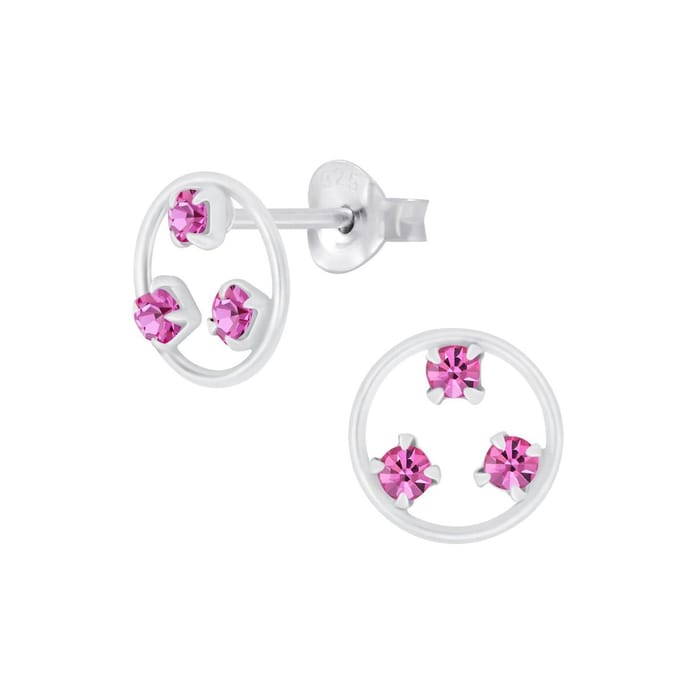 Joy|S - Zilveren cirkel oorbellen 8 mm rond - roze kristal