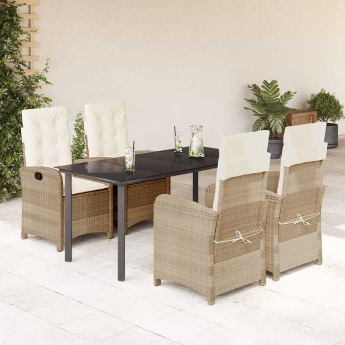 vidaXL - 5-delige - Tuinset - met - kussens - poly - rattan - beige