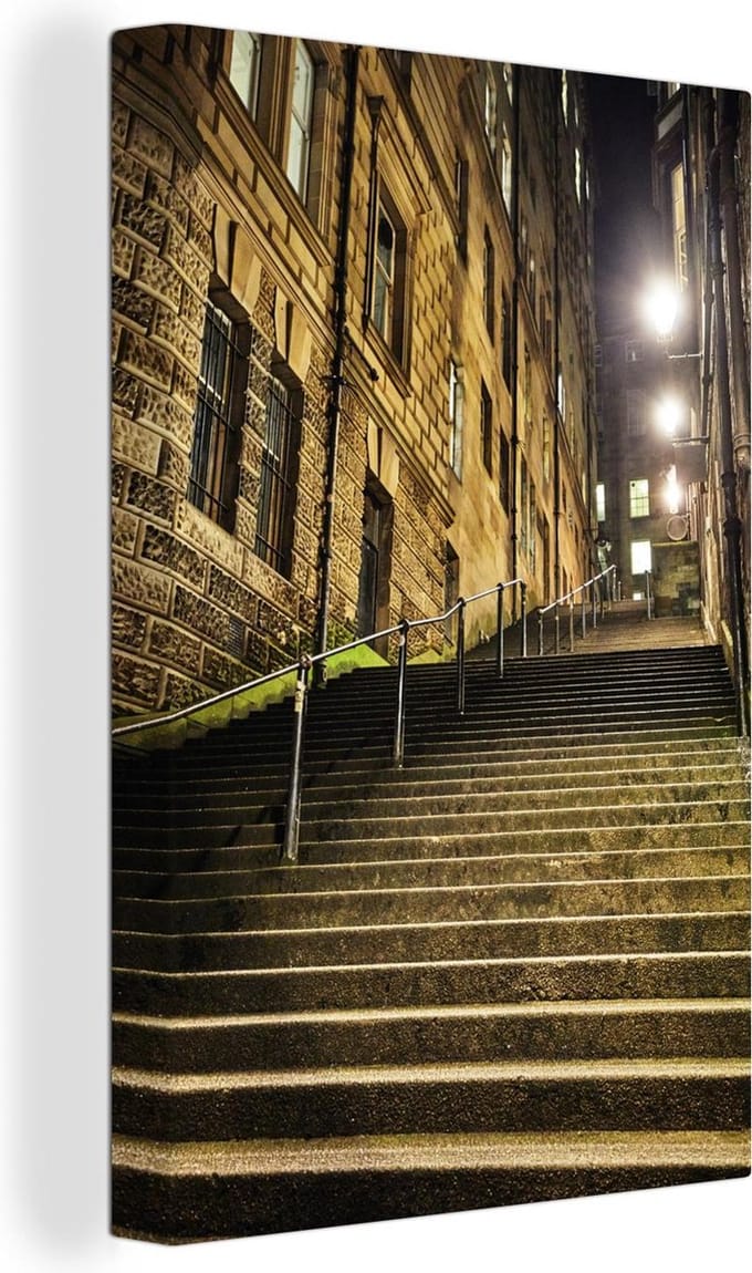 Canvas Schilderij Trap van de Royal Mile snachts - 40x60 cm - Wanddecoratie