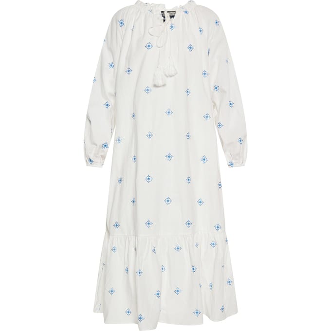 Dreimaster Jurk Dames Wol Wit Blauw