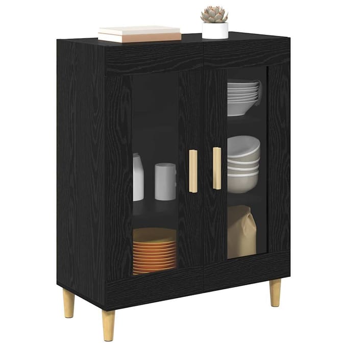 vidaXL - Dressoir - Zwart - Eiken - 69,5 - x - 34 - x - 90 - cm - Bewerkt - hout