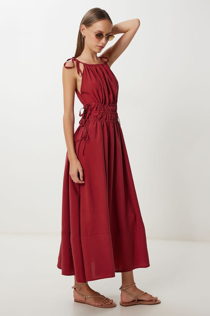 Halternek Midi Jurk met Strikdetail