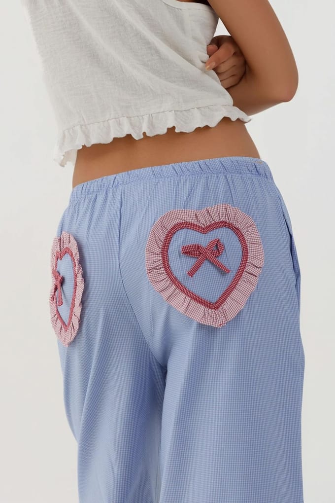 Hart Detail Wijde Benen Ruitjes Lounge Broek