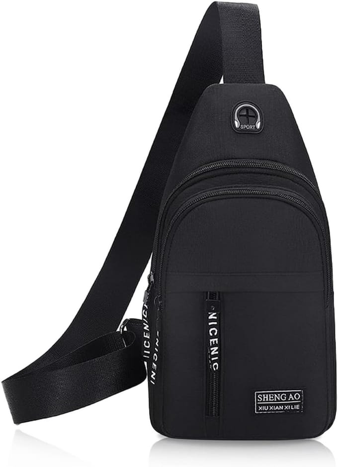 Herentas - Borstas - Reizen en wandelen - Verstelbare band - 30 x 18 cm - Zwart