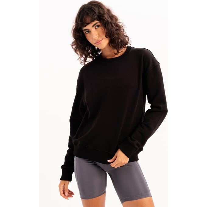 JUSTEVER Crew Neck Basic Pattern Black Women's Sweatshirt Tracksuit Top - Aura
