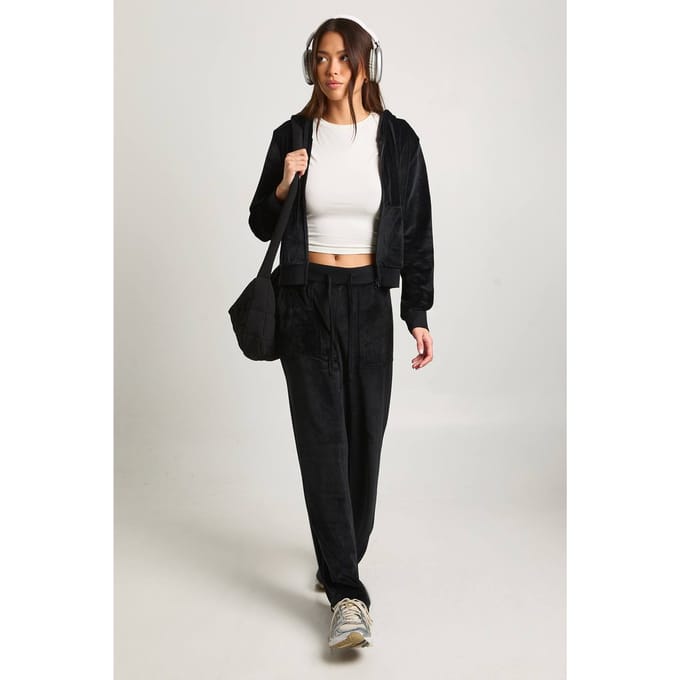 boohoo Dames Velours gekorte getailleerde trainingspak | Black | Maat: XS