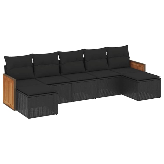 vidaXL - 7-delige - Loungeset - met - kussens - poly - rattan - zwart