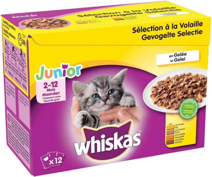 Whiskas Junior Maaltijdzakjes Gevogelte Selectie In Gelei 2-12 maanden (96 x 85g)