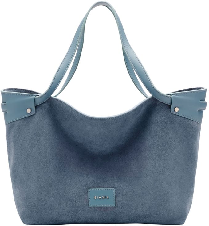BIASIA Leren shopper handtas Memory Shopping Bag Denim blauw