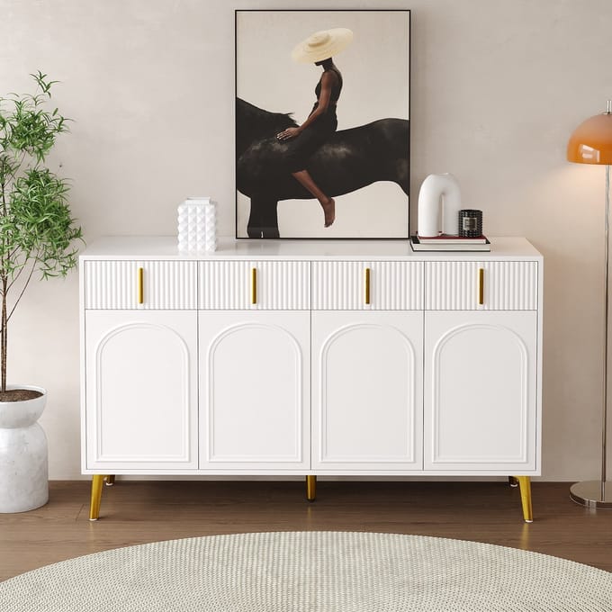 Sweiko Dressoir - Gouden handgrepen - 4 deuren - 4 laden - Verwijderbare planken - Wit
