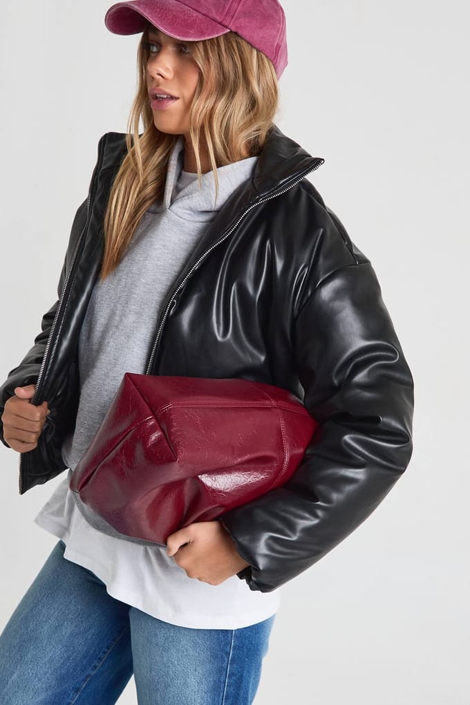 boohoo Dames Bomberjack met trechterhals in imitatieleer | Black | Maat: 14