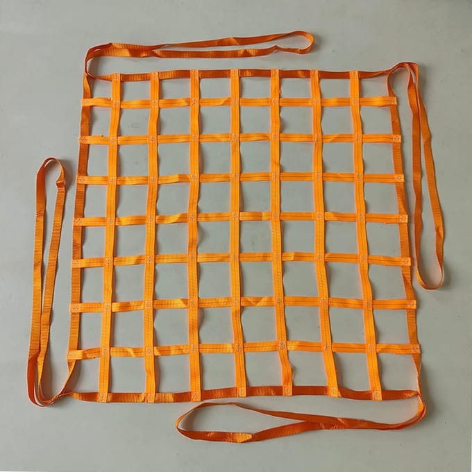 Hijsnnet Polyester - Lading Net - Goederen Verplaatsen - Met 4 Hijslussen - 1 x 1M - Oranje