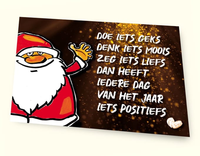 LUXE KERST ANSICHTKAART "DOE IETS GEKS DENK IETS MOOIS", 24 STUKS