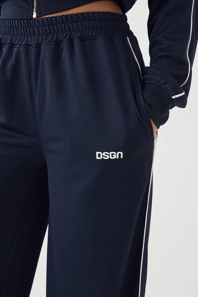 Dames DSGN Studio Tricot Paspeldetail Rechte Pijp Joggingbroek | Navy | Maat: XL