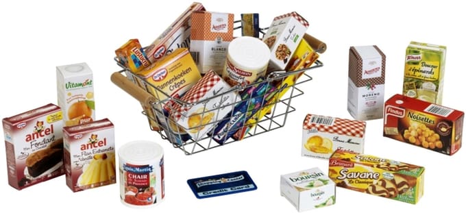 Klein speelgoed winkelmand metaal Franse producten - supermarkt speelgoed.