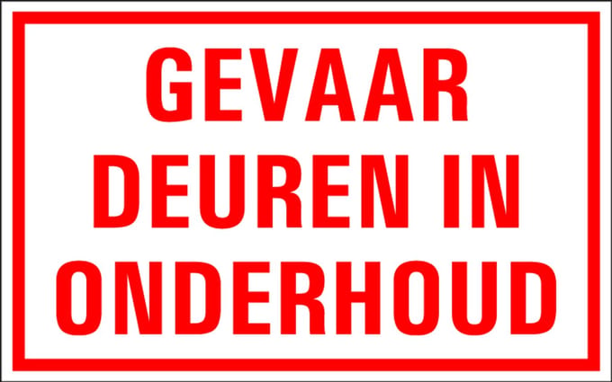 Gevaar, deuren in onderhoud tekstbord - kunststof 320 x 200 mm