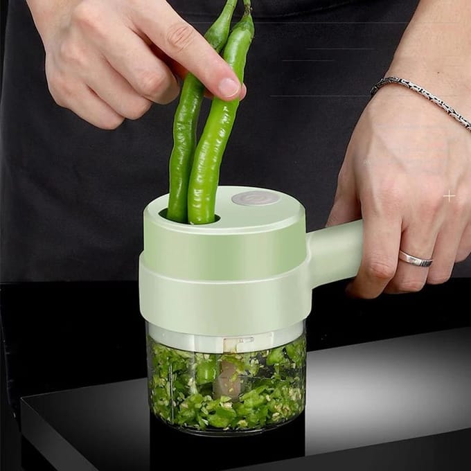 Ensemble de coupe-légumes portatif sans fil 4 en 1 - Presse-ail, hachoir à aliments, hachoir à viande, machine à éplucher et à trancher white