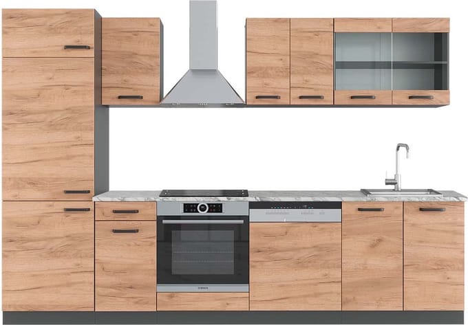 Vicco R-Line Complete keukeneenheid – 300 cm, WB Marmer Eik goud/antraciet