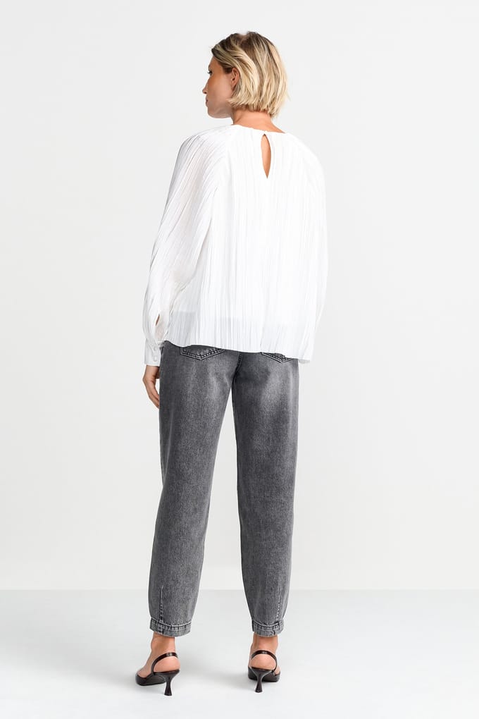 Rich & Royal Plissee Blouse Pearl White Größe: 34 | Longsleeves Outlet | Damen | Weiß