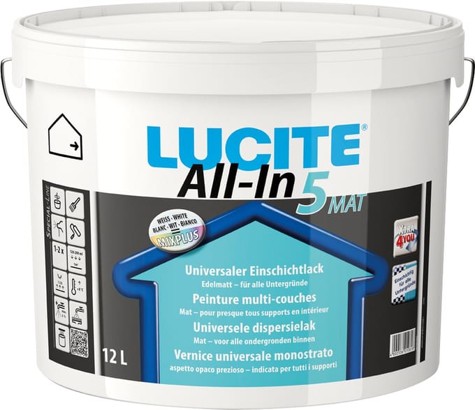 LUCITE® All-In 5 MAT - BESTE Verf Muur Plafond - Binnen - 12L