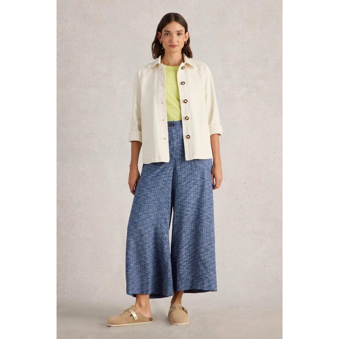 White Stuff Roxy Linen Blend Culotte Blue Multi Maat: 10 REGULAR | Wijde Broeken Outlet | Dames | Blauw