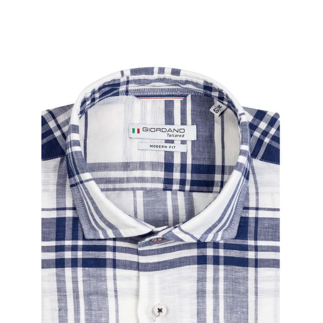 Giordano - Lange mouw overhemd - Heren - M - Blauw - Linnen - 317839
