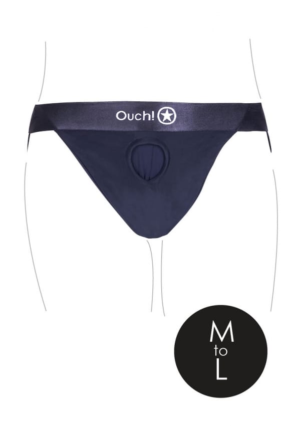 Ouch! by Shots - Vibrating Strap-on Panty Harness with Open Back - M/L - Black