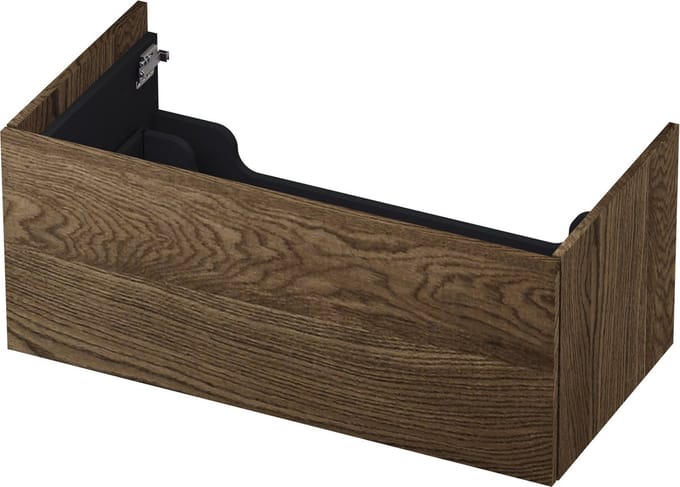 INK wastafelonderkast 1 lade greeploos push to open echt hout 90x45x38cm, massief eiken charcoal