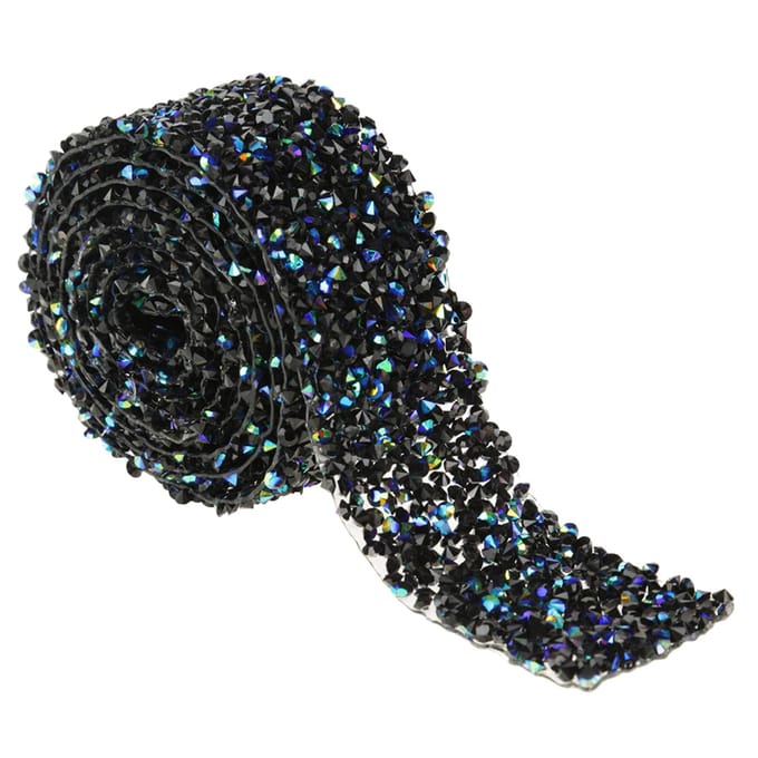 Diamond Mesh Wrap Roll Sparkle Crystal Rhinestone Lint Bruiloft Decoratie (Blauw & Zwart) black
